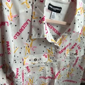 Karl Lagerfeld Paris white pink yellow print blouse nwt large